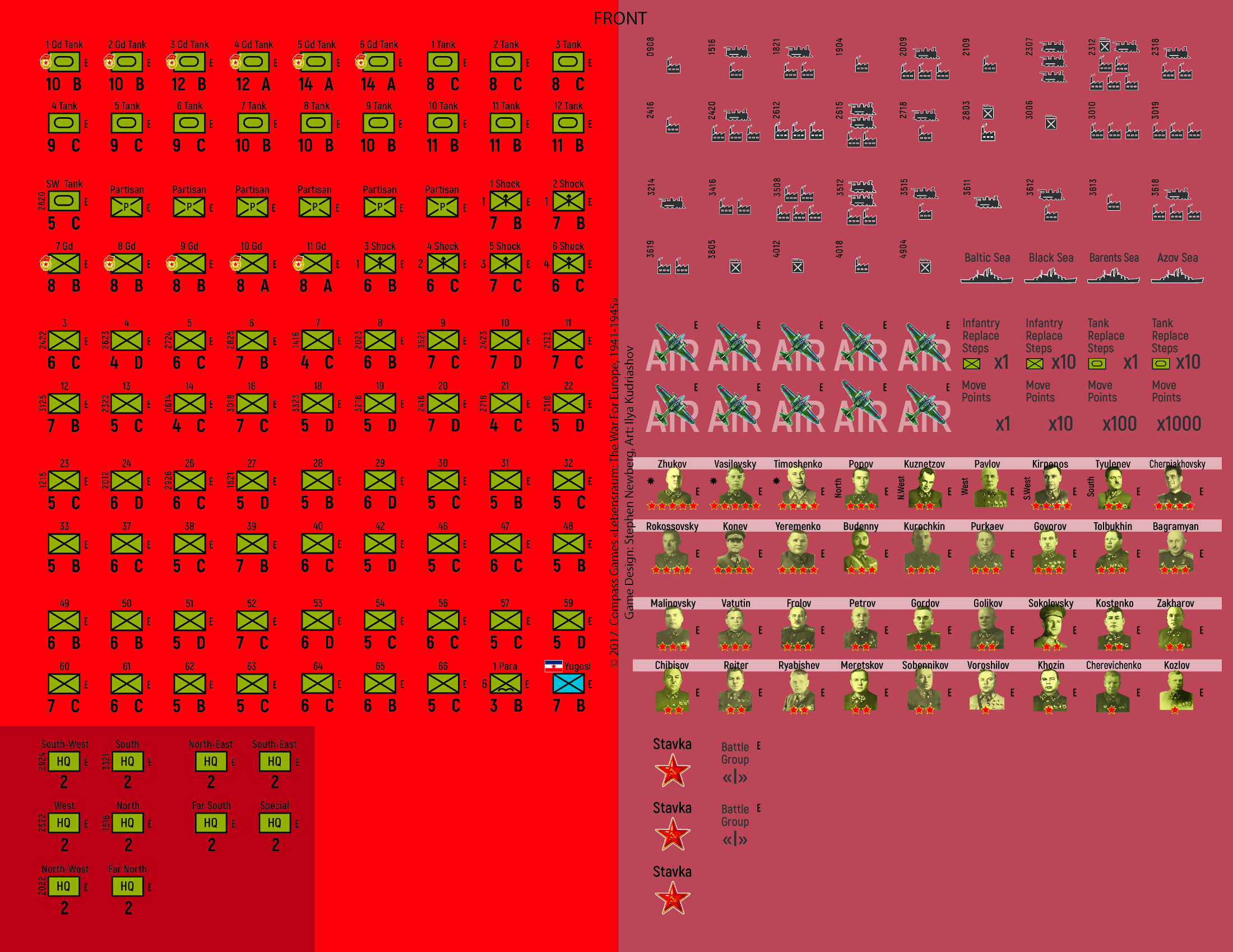 LEBENSRAUM! The War for Europe 1941-1945 Counter Sheet, Back View