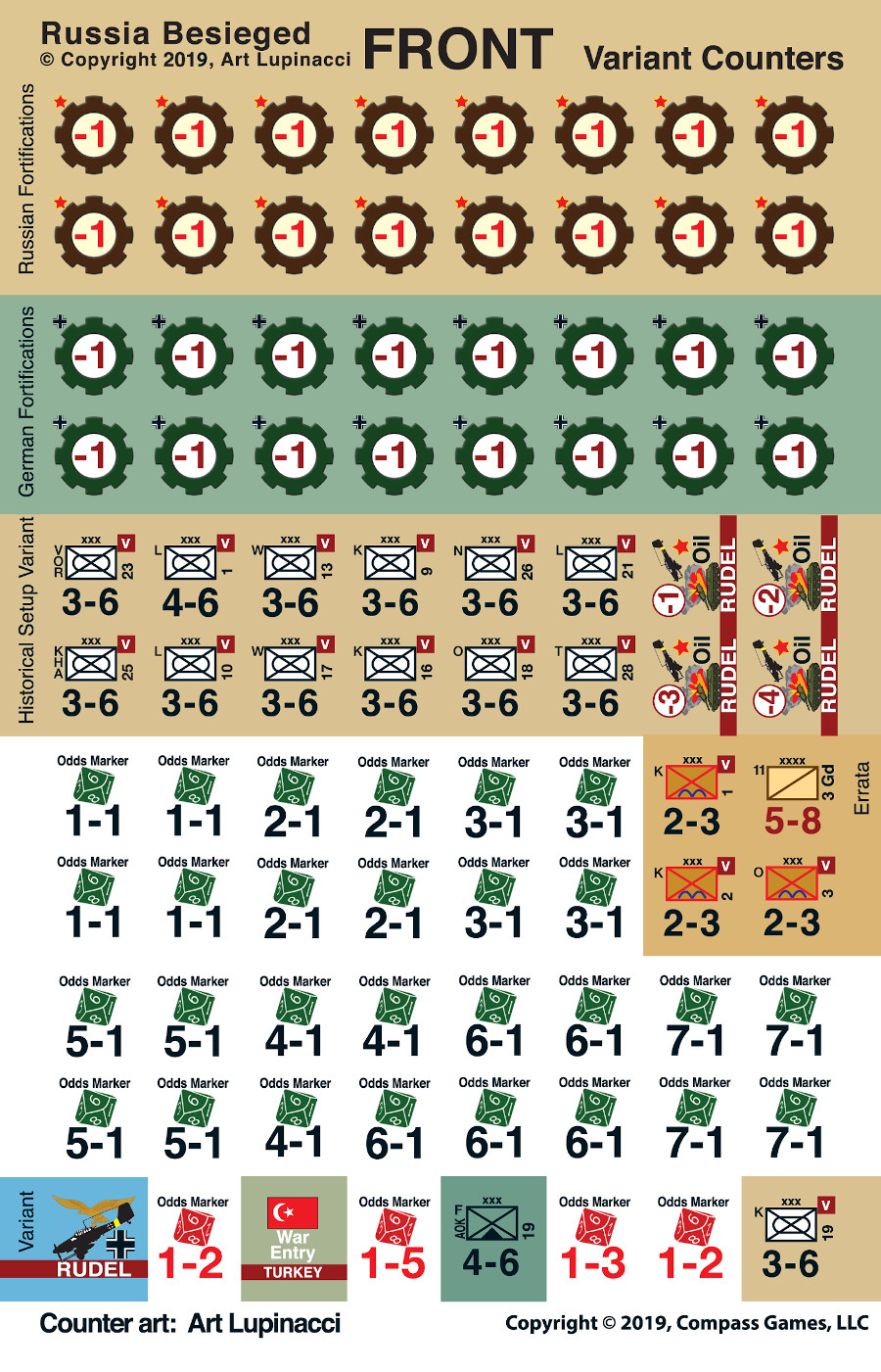 Various Counters for Russia Besieged Player’s Guide, War Game