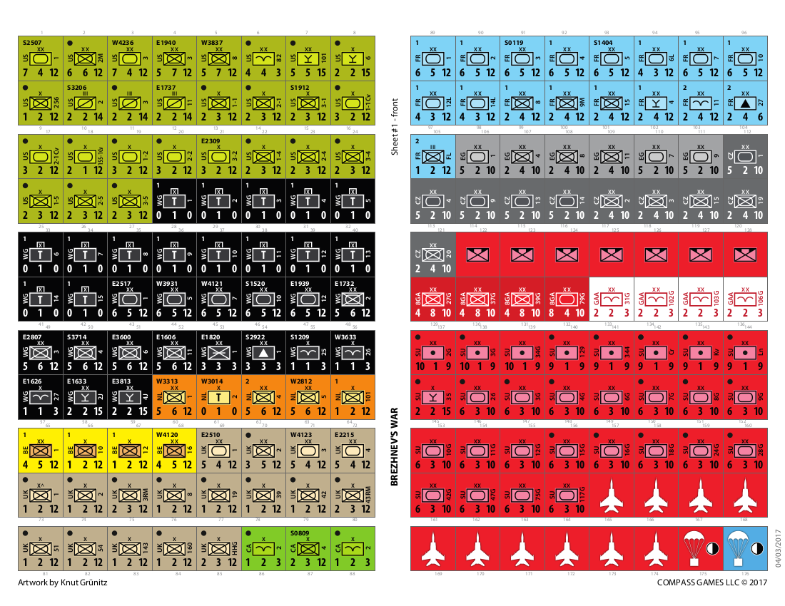 Brezhnev’s War: NATO vs. the Warsaw Pact in Germany, 1980 Counter Sheet. War game