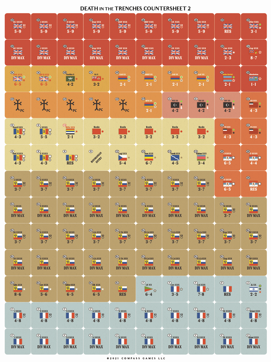 Death in the Trenches Counter sheet, war game