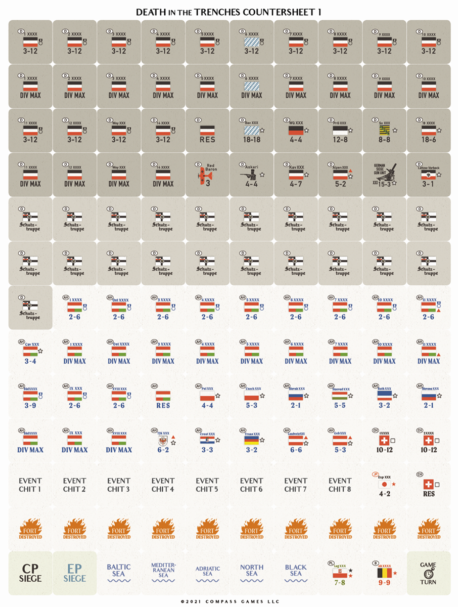 Death in the Trenches counter sheet, war game