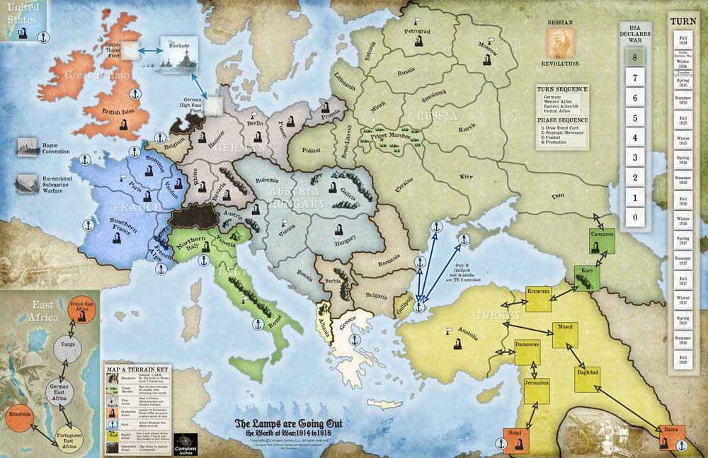 The Lamps are Going Out: World War 1, 2nd Edition War Game - Game Map