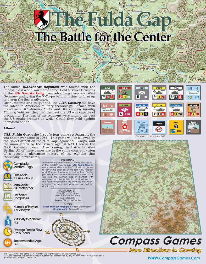 The Fulda Gap by Compass Games. Cold War board wargame.  Box art back of box