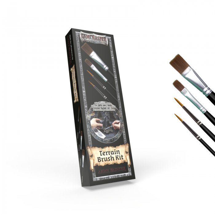 Army Painter Terrain Brush Kit. This includes: Effect Brush, Wash Brush, Medium Drybrush and Large Drybrush