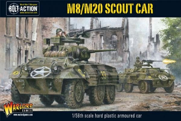 A USA M8 or M20 Scout car. The cover shows 2 tanks firing down a war torn street.