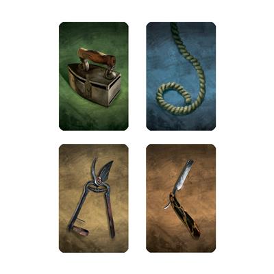 4 cards showing different items or maybe weapons. 