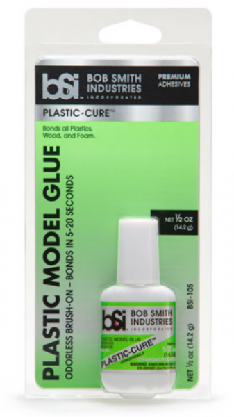 ArmsKeeper Glues: Plastic-cure Odorless Brush-on Glue for plastics (.5 oz.) showcased in the container it is in