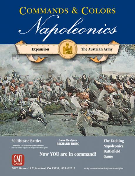 Commands & Colors Napoleonics Expansion: The Austrian Army (3rd Edition) Front Cover. Showing the army fighting in the middle of the cover.