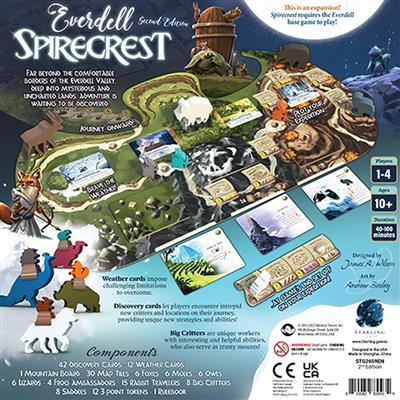 EVERDELL: SPIRECREST 2ND EDITION, showing back cover of game box, family board game, fantasy board game