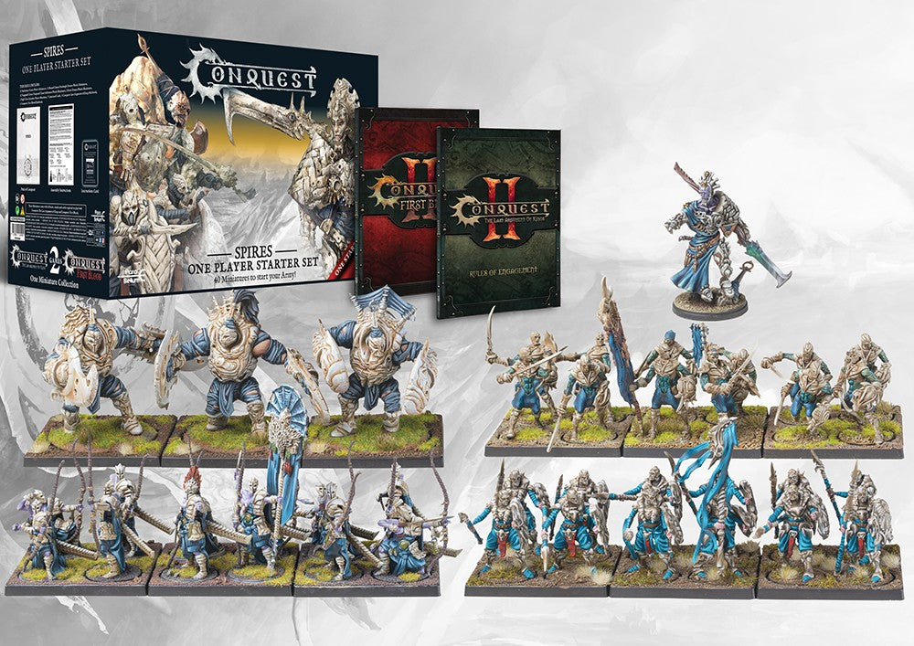 Conquest: Spires One Player Starter Set. Miniatures and rulebooks