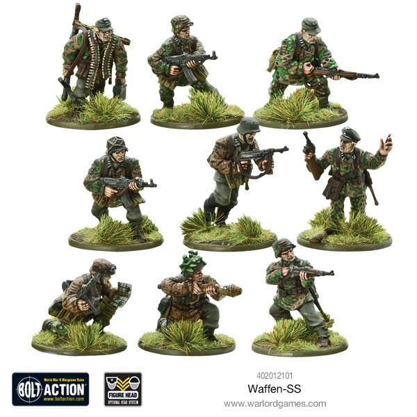 Bolt Action: (German) Waffen SS Miniatures, showcasing soldiers in different poses